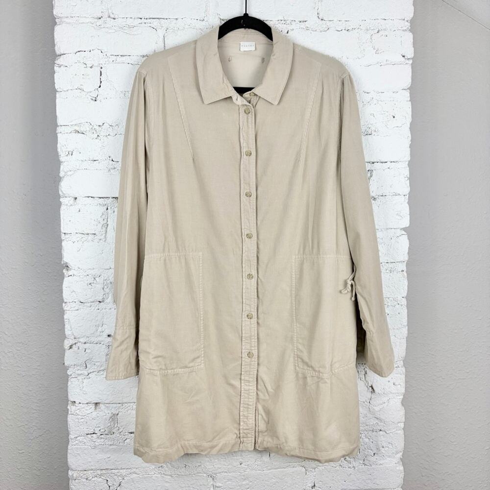 Poetry Cord Collared Pocket Long Sleeve Tunic Dress Jacket Cinched Drawstring 14